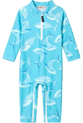 weVSwe UV Badebekleidung Junge Blauer Fisch Full Badeanzug Baby UPF 50+ UV Schutz Langarm Einteiler Rashguard Anzug 2 Jahre
