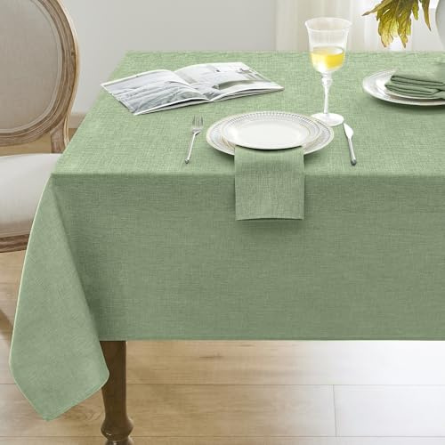 Softalker Large Table Cloth Sage Green Rectangular 140x240 cm Faux Linen Tablecloths Water Resistant Dining Table Cover Washable for Spring Outdoor Party Birthday Coffee Tabletop Decoration,94x55 inch