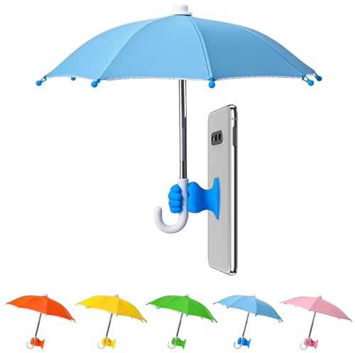 Harewu Phone Umbrella Stand, Sun Shade Mini Umbrella for Cell Phone with Adjustable Fist Style Suction Cup, Universal Anti-Glare Sun Visor for Outdoor (Blue)