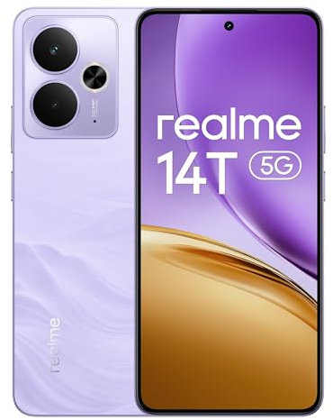 realme 14T 5G Smartphone 8+256 GB, Processore Dimensity 6300 5G, Batteria titanica da 5260 mAh, Ricarica rapida da 45 W, Display AMOLED eSports a 120 Hz, IP69, NFC, Viola