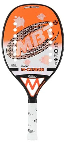 MBT EASY M-CARBON, Racchetta Beach Tennis Carbonio e Fibra di Vetro - Superficie ruvida - Eva Soft – Leggera e Bilanciata – Profilo 21 mm - Custodia inclusa