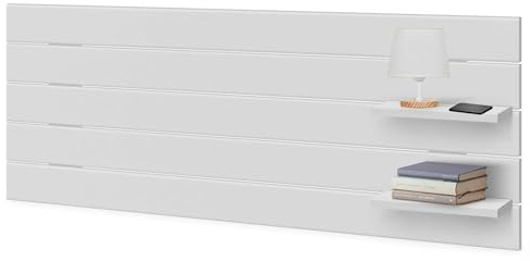 DHOME Testiera in Legno Riciclato DM con Mensole Stile Pallet Comodino Integrato Ripiani per Letto Stile Nordico Ferramenta Inclusa (Pallet Orizzontale, Bianco Solido, 135cm)