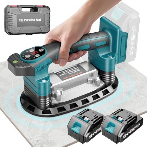 SINGTIP Vibratore per Piastrelle Compatibile con Maa-kita 18V 21V Batteria, 225mm Ventosa Vibrante per Piastrelle 400 KG di Forza di Aspirazione in 9 Marce, per Piastrelle Vetro, 2 * 2.0Ah Batteria