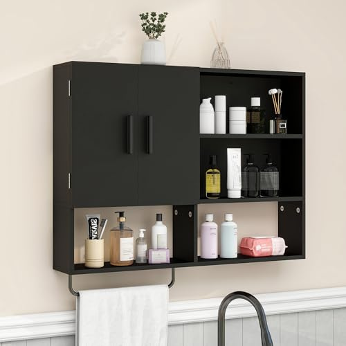 Vavkorkula Bathroom Wall Cabinet, Medicine Cabinet with 2 Doors, Black