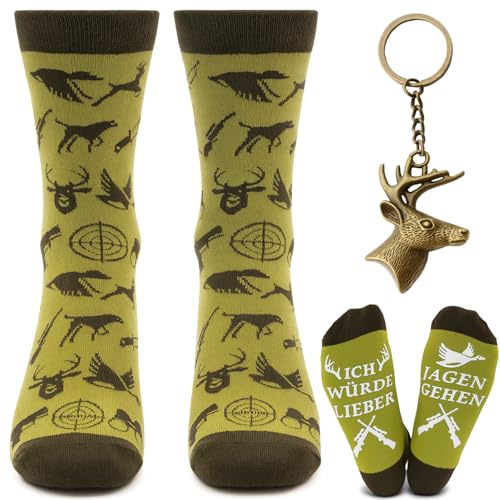 Scinzene Jäger Geschenke Set - Lustige Socken Männer 39-45 Mit Schlüsselanhänger, Personalisierte Socken, Für Jagd Zubehör, Geschenk Für Jäger, Geschenk Jäger, Lustige Geschenke Für Männer