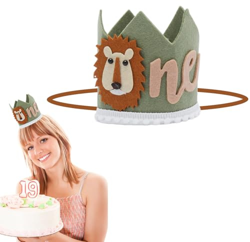 KQDRAVINE Corona di compleanno, cappello da leone, decorazione per il 1° anniversario, cappello da festa, cappello da festa e il re leone