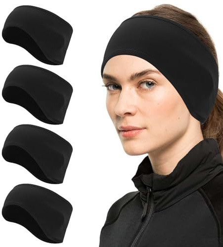 VUTYNKO Bandeaux Sport Femmes Hommes, Lot de 4 Cache-Oreilles Sport Hiver Chauds Extensible, Anti-Froid Thermique Bandeau Noir pour Course à Pied Vélo Ski Yoga Cyclisme