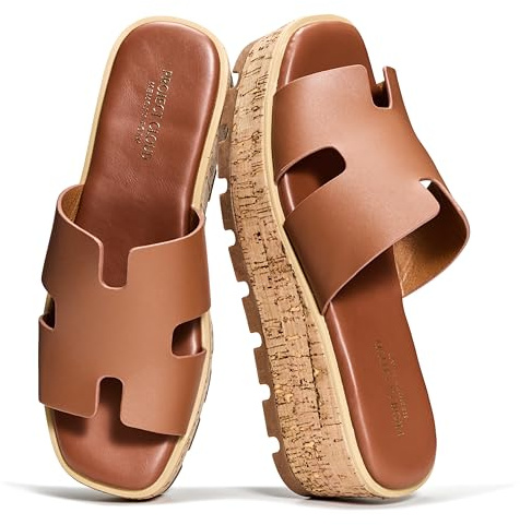 Project Cloud 100% Genuine Leather Wedge Platform Sandals Women Footwear - Memory Foam Insole and Non-Slip Platform Slides for Women - Lightweight Womens Sandals (MILA,COGLEA,9M)