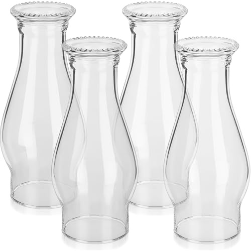 VIHOSE 4 Pcs Oil Lamp Chimney Replacement Clear Hurricane Lamp globes Glass Shade 3 Inch Base for Kerosene Lamps