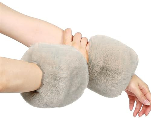 Generisk dam-vinterhandledsvärmare av fluffig fuskpäls, kort handledsvärmare av fuskpäls för kvinnor och flickor (presentidé), kaki, One size