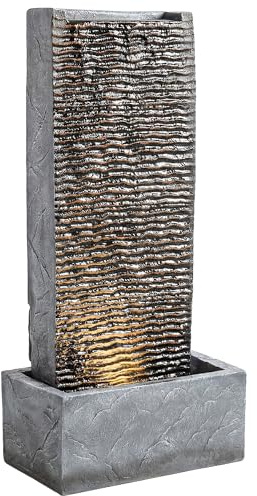 Outsunny Två-nivåers trädgårdsfontän med LED-belysning - Justerbar granitliknande pump - Dekorativ inomhusfontän för trädgård, gräsmatta - 37,5 x 22 x 80 cm