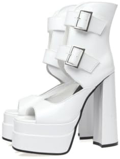 Générique Bottines Femmes Bout Peep Toe Verni Et PU Lisse Bride À Boucle Plateforme Talon Bloc Ouvert pour Bureau Cocktail Soirée Quotidien Printemps Été