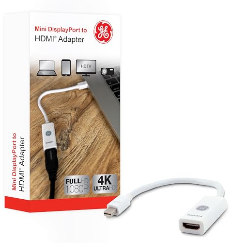 GE Mini DisplayPort Thunderbolt to HDMI Adapter, Compatible with Apple iMac, MacBook and PC, Supports Full HD 1080P and 4K Ultra HD, White, 33589