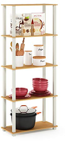 Furinno TURN-S-TUBE Book Shelf, 5-Tier Toolless Storage Shelves with Square Tubes, Shelving Unit for Organization and Storage for Living Room, Home Office, Beech