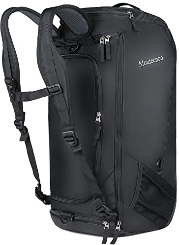 Mouteenoo Reise-Duffel-Rucksack mit Schuhfach Wasserabweisende Sport-Duffle-Sporttasche mit Schultergurten für Männer und Frauen (Black, 45L)