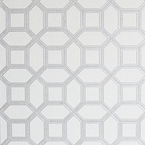 Arthouse Luxe Origin White Silver Wallpaper for Living Spaces & Feature Walls, 53 cm x 10.05 m Roll, 295603