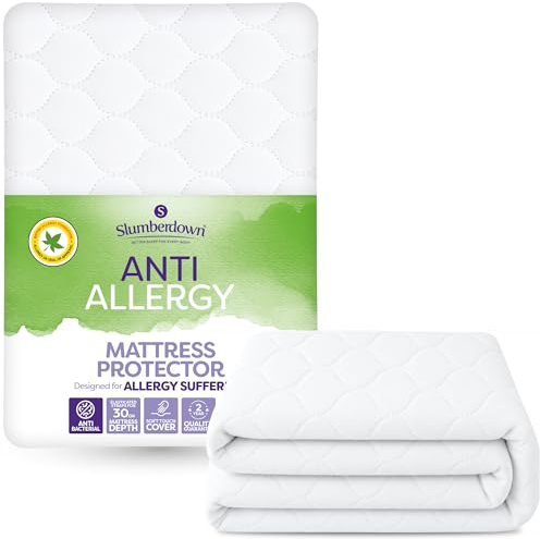 Slumberdown Anti Allergy Mattress Protector King Size Bed - Allergy UK Approved for Allergy & Asthma Sufferers, Anti Bacterial, Soft Quilted Cover - 30cm Elasticated Straps, Washable (150 x 200cm)