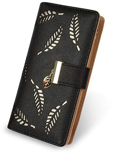 CHAOFANXI Portefeuille pour Femme, Porte Monnaie Femme, en Cuir Bifold Wallet Porte-Cartes (Noir)