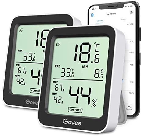 Govee Termómetro Higrómetro Digital Bluetooth, 2 Unidades | Medidor de Humedad y Temperatura, Digital Pantalla, Almacenamiento de Datos, Alerta Inteligente, Para Interior y Habitación