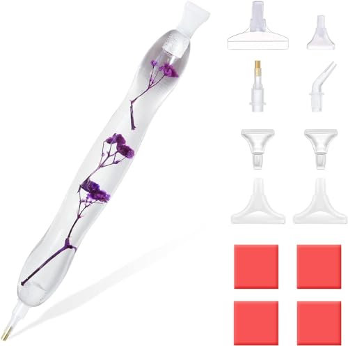 RECORDARME Diamond Painting Zubehör Stift,Ergonomisch Diamond Painting Harz Stift, DIY Diamant-Malerei Zubehör und Werkzeuge für Diamant Malerei (Purple Flower)