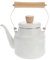 Cabilock Emaille Vintage Wasserkessel Teekessel Retro Wasserkocher Induktion Teekocher mit Holzgriff Weiß Kaffeekanne für Zuhause Küche Gas E Herd Gasherd 2.5L