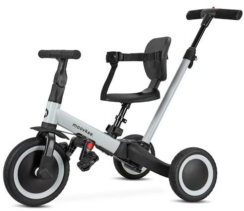 moovkee. Triciclo Bambini Evolutivo 6 in 1 - Bicicletta Bambini da 1 a 5 Anni - Triciclo per Bambini fino 25 kg con Cintura, Sella Regolabile, con o Senza Pedali - Triciclo con Maniglione