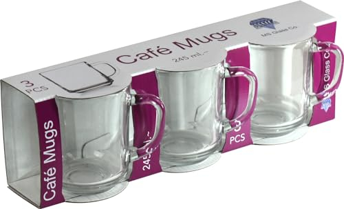 Sterling Ventures Stackable Coffee Mug Cup Glasses with Handle 245ml 3Pk