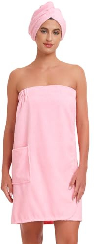 Knuffnee Women Wrap Towel Shower Spa Wraps Terry Cloth Bathrobe Adjustable Bath Wrap
