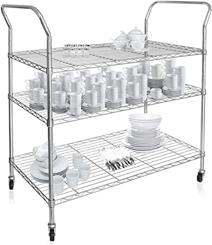 casa pura Servierwagen mit Rollen aus verchromten Metall 103 x 103B x 45T x 103H cm mit 3 Ebenen | Küchenwagen Barwagen, Rollwagen Allzweckwagen | Rollregal für Küche, Bad und Büro | (Servo)