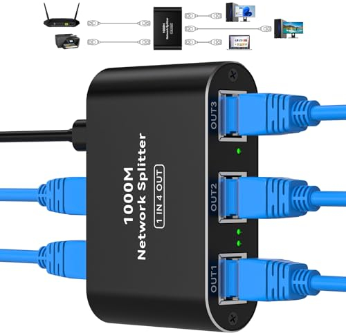 VPFET Netzwerk Switch 4 port 1000Mbps Lan Splitter 1 auf 4 Gigabit RJ45 Ethernet Switch mit USB C Power Cable Network Verteiler Geeignet für Router Computers TV