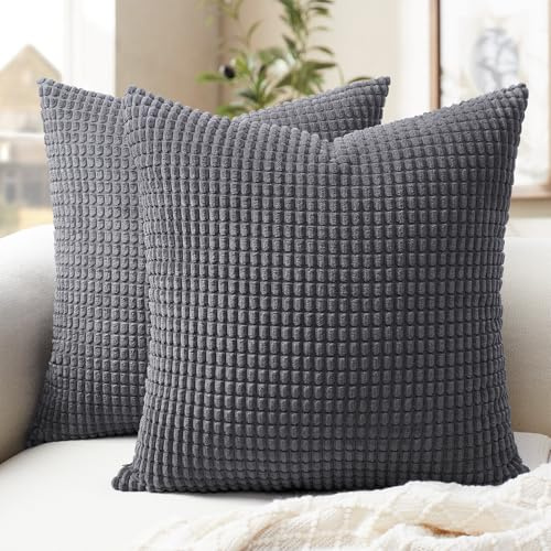 Softalker 50x50 cm kuddöverdrag Grå Kord 2-pack fluffiga och mjuka vinter höst kuddfodral kudde Sofakuddeöverdrag soffkudde Dekokissen Deko för vardagsrum soffa stol sovrum kontor