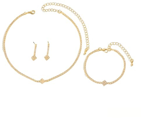 FDEETY Parure Gioielli per Donna Set da Sposa con Strass - Collana, Bracciale e Orecchini per Festa Nuziale - Ideale per Donne e Ragazze