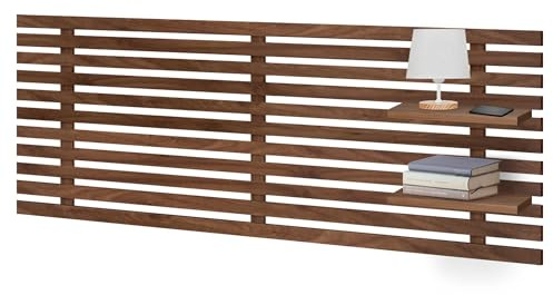 DHOME Testiera con Mensole in Legno Riciclato DM da Appendere alla Parete Stile Pallet Letto Vintage Nordico Supporti Inclusi (Stile Giapponese, Noce di Legno, 160cm)