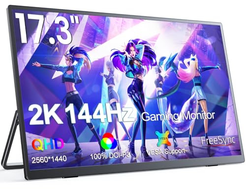 UPERFECT Portable Monitor 2K 144Hz 17,3 Zoll Mobile Display mit 2560 x 1440 Pixeln 400 Nits IPS-Bildschirm Mini-HDMI Typ C für Laptop PC PS4/5 Xbo Switch VESA-kompatibel