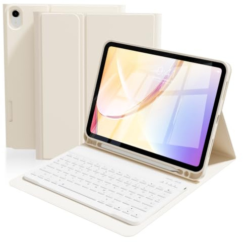ZOPSGYU Case Keyboard for iPad (A16) 11th/10th Gen, UK Layout, Cream White