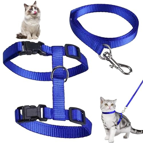 1 Stück Verstellbare Nylon Geschirre Katzenleine,Geschirre Katzenleine Kätzchenhalsband,Katzengeschirr mit Leine Ausbruchsicher für Kätzchen Welpe Kaninchen Hase