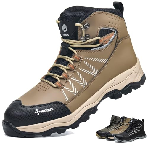 ISOOUS Chaussures de Sécurité Hommes Femme Montante Légère Botte de Sécurité Basket de Securite Antidérapant Respirant Kaki 43 EU