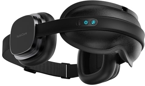 HubiCare Headset-Style Heated Eye Mask with Bluetooth Audio, Warm Eye Cover with Light-Blocking, Rechargeable Eye Mask for Rest, Travel, Meditation and Screen-Time Breaks, Black