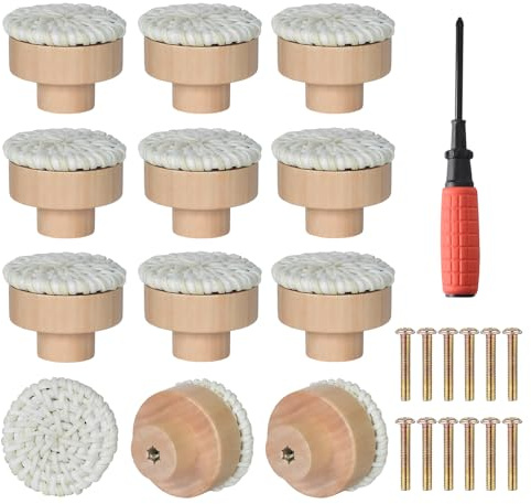 Rylae Tiradores Armarios Madera Ratán, Pomo para Muebles Bohemios, 12 Piezas Tiradores para Cajones, Armarios, Cómodas, Cocinas, Habitaciones (Blanco)