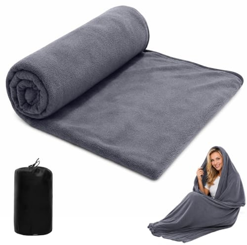 Saco de dormir de forro polar, saco de dormir para cabaña, saco de dormir ligero, saco de dormir de verano, cremallera de 2 vías, acoplable, lavable, viaje, camping, hostel, 180 x 82 cm, gris