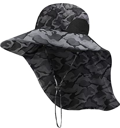 Outdoor Sun Hat for Men with 50+ UPF Protection Safari Cap Wide Brim Fishing Hat with Neck Flap, for Dad… Camouflage