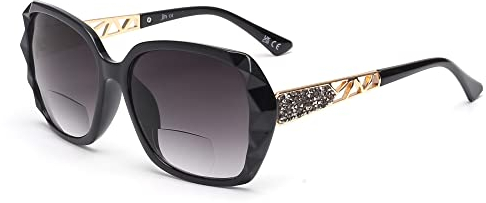 JM Bifokale Lese-Sonnenbrille, übergroße Sonnenleser-Gläser für Frauen UV-Schutz im Freien Schwarz +2.0