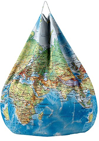 Treer Fodera per Pouf a Sacco per Adulti e Bambini, Mondo di Stampa Copertura per Poltrona Sacco con Cerniera e Senza Imbottitura, Pouf a Forma di Pera Bean Bag Cover (100x120 cm,Blu)