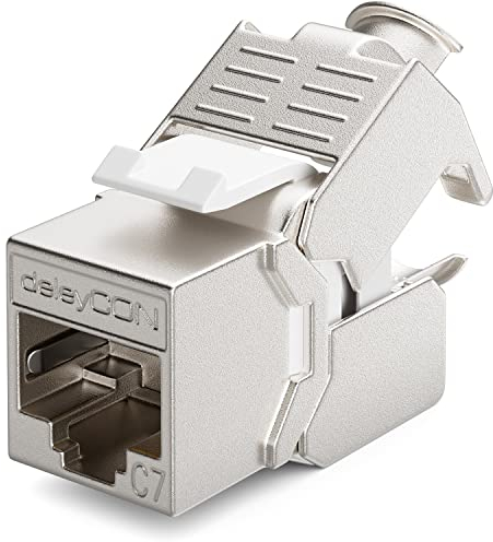 deleyCON 1x CAT 7 Keystone Jack Modul Optimal für CAT7 CAT6 CAT6a Verlegekabel Verbinder Patchkabel Netzwerkkabel STP Schirmung RJ45 Buchse 1000 MHz 10 Gbit/s Schneidklemme (LSA)