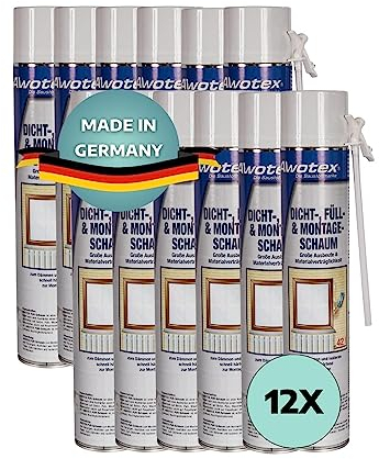 AWOTEX 12 x Montageschaum B2 750 ml 1-K I Bauschaum Dämmschaum ohne FCKW & HFCKW I Klebeschaum für Dämmplatten I Montageschaum außen I Montageschaum Türzarge I Überstreich- & überputzbar