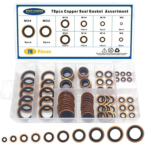 78 PCS 10 Sizes Copper Metric Bonded Seal Dowty Washer, Automotive Self-Centred Dowty Seal Gasket Assortment, M6/8/10/12/14/16/18/20/22/24