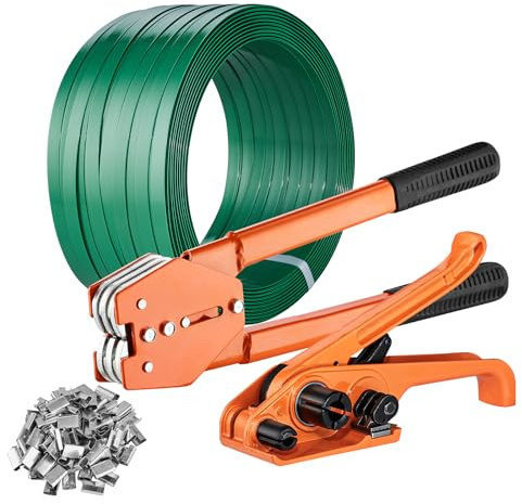 VEVOR Banding Umreifungsset mit Umreifungsspanner, Banding Sealer Tool, 300 m langes PET-Band, 300 Metalldichtungen, Palettenverpackungsband Umreifungsset Banding Verpackungsband zum Verpacken