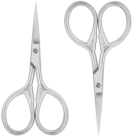 2 Stück Bartschere Edelstahl Augenbrauenschere 9cm Nasenhaarschere Professionelle Gesichtshaarentfernung Edelstahlschere für Haare, Nase, Wimpern und Augenbraue