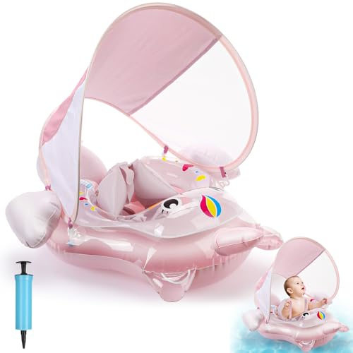 Lamtoq Salvagente Neonato, Salvagente Neonato con Parasole Salvagente Gonfiabile per Bambini con Seggiolino di Sicurezza Regolabile Doppio Airbag Anello Salvagente con Pompa per Bambini 8-24 mesi