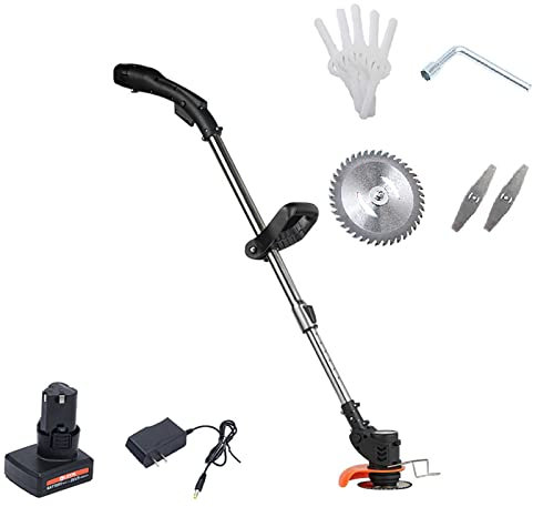 TEmkin Cortacésped inalámbrico, cortacésped doméstico Recargable de Mano retráctil de 12V, Cabezal de máquina rotativa, cortacésped pequeño portátil